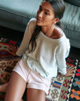 Slub French Terry Long Sleeve Pullover With Shirred Body Hem WOMENS chaserbrand