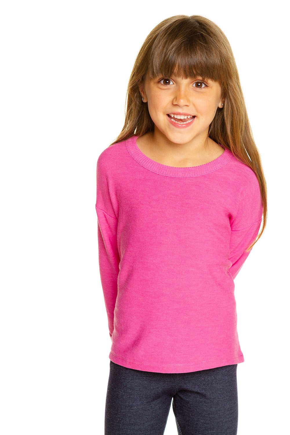 Girls Cozy Knit Rolled Long Sleeve Boxy Hi Lo Pullover BCA - chaserbrand