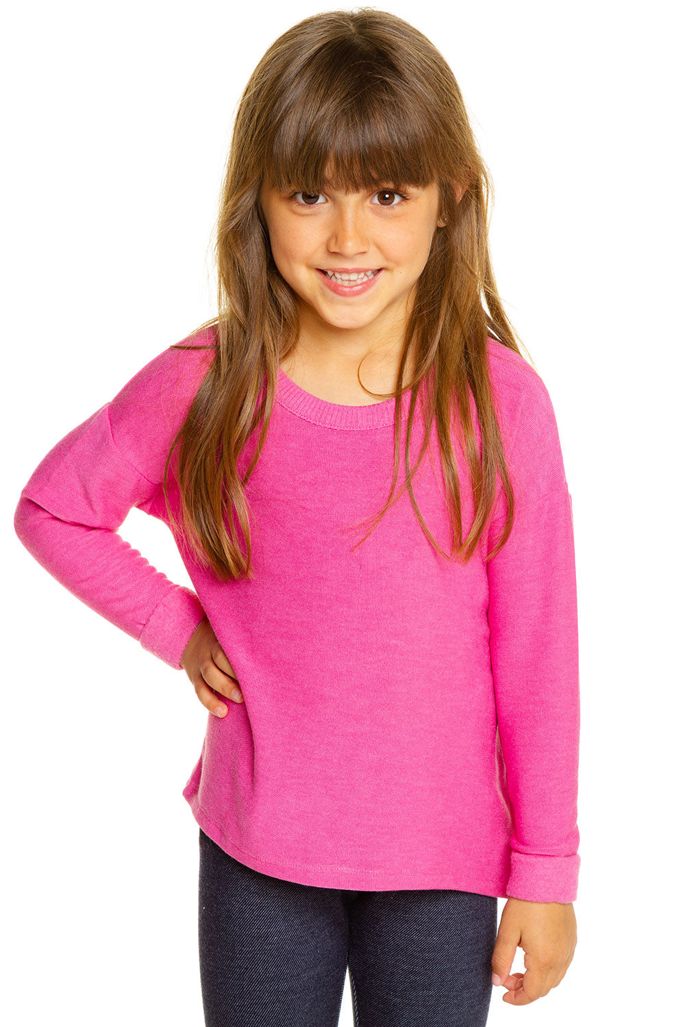 Girls Cozy Knit Rolled Long Sleeve Boxy Hi Lo Pullover BCA - chaserbrand