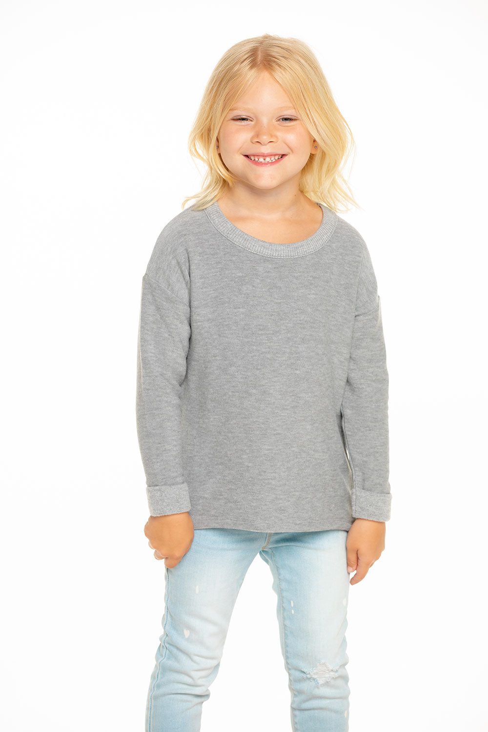 Girls Cozy Knit Rolled Long Sleeve Boxy Hi Lo Pullover GIRLS - chaserbrand