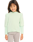 Semi Cropped Hi Lo Mock Neck Puff Sleeve Pullover GIRLS chaserbrand