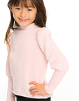 Semi Cropped Hi Lo Mock Neck Puff Sleeve Pullover GIRLS chaserbrand