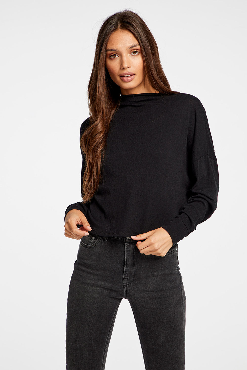 Gauzy Cotton Funnel Neck Drop Shoulder Dolman Tee WOMENS - chaserbrand