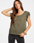 Triblend Jersey Cropped Flutter Sleeve Open Neck Tee WOMENS - chaserbrand