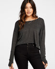 Triblend Jersey Cropped Open Neck Long Sleeve Thumbhole Tee WOMENS - chaserbrand