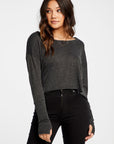 Triblend Jersey Cropped Open Neck Long Sleeve Thumbhole Tee WOMENS - chaserbrand