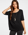 Linen Jersey Cropped Short Sleeve Boxy Hi Lo Tee WOMENS - chaserbrand