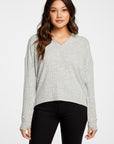 Poor Boy Rib V Neck Thumbhole Pullover Hoodie WOMENS - chaserbrand