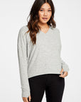 Poor Boy Rib V Neck Thumbhole Pullover Hoodie WOMENS - chaserbrand