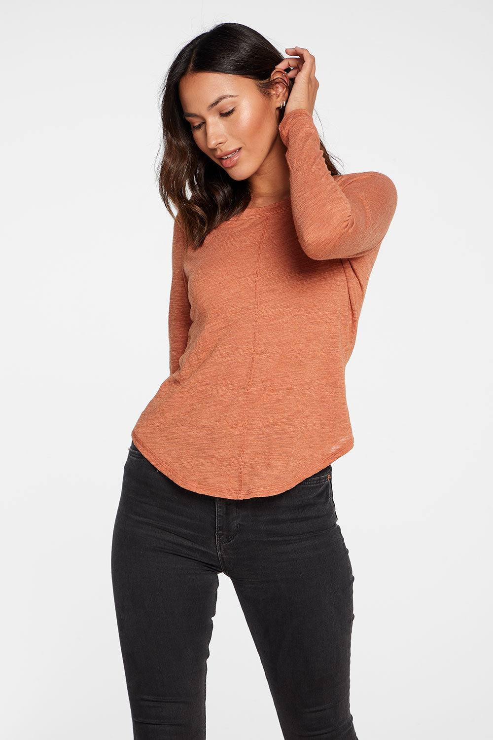 Slub Jersey Long Sleeve Seamed Tee in Sunkissed Brown WOMENS - chaserbrand