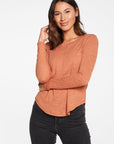 Slub Jersey Long Sleeve Seamed Tee in Sunkissed Brown WOMENS - chaserbrand