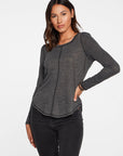 Slub Jersey Long Sleeve Seamed Tee in True Black WOMENS - chaserbrand