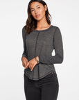 Slub Jersey Long Sleeve Seamed Tee in True Black WOMENS - chaserbrand