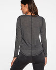 Slub Jersey Long Sleeve Seamed Tee in True Black WOMENS - chaserbrand