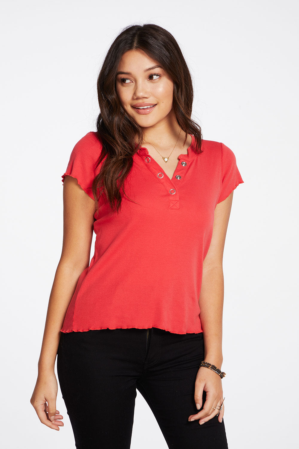 Baby Rib Short Sleeve Cropped Henley Tee – chaser