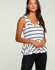 Linen Jersey Ruffle Peplum Double V Tank WOMENS - chaserbrand