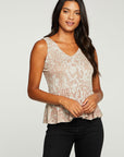 Linen Jersey Ruffle Peplum Double V Tank WOMENS - chaserbrand