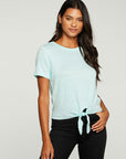 Linen Jersey Cropped Short Sleeve Tie Front Tee WOMENS - chaserbrand