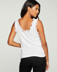 Cloud Jersey Mesh Ruffle Double Scoop Henley Tank WOMENS - chaserbrand