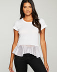 Cloud Jersey Mesh Peplum Cap Sleeve Tee WOMENS - chaserbrand