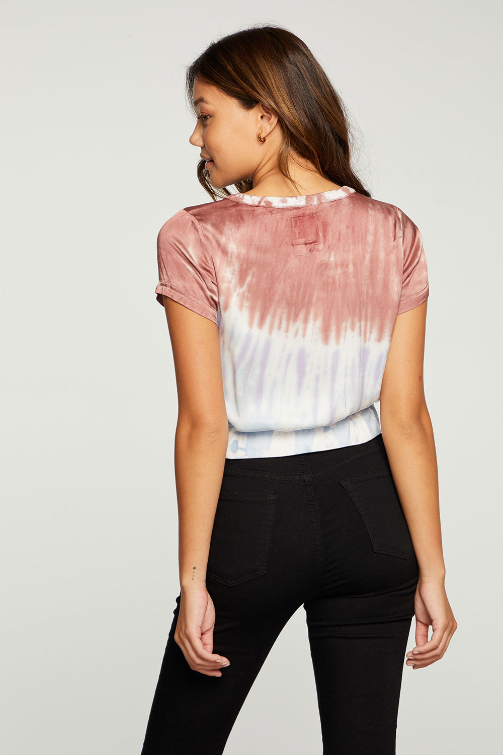 Stretch Silky Basics Cropped Drawstring Rib Waist Short Sleeve WOMENS - chaserbrand