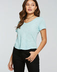 Slub Jersey Short Sleeve Double V Neck Shirttail Tee WOMENS - chaserbrand
