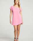 Linen French Terry Short Sleeve Hi Lo Shirttail Pocket Tee Dress WOMENS - chaserbrand