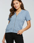 Linen Rib Short Sleeve Zip Up Hoodie WOMENS - chaserbrand