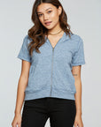 Linen Rib Short Sleeve Zip Up Hoodie WOMENS - chaserbrand