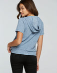 Linen Rib Short Sleeve Zip Up Hoodie WOMENS - chaserbrand