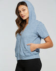 Linen Rib Short Sleeve Zip Up Hoodie WOMENS - chaserbrand