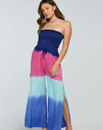 Stretch Silky Basics Smocked Strapless Side Slit Wide Leg Jumpsuit WOMENS - chaserbrand