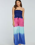 Stretch Silky Basics Smocked Strapless Side Slit Wide Leg Jumpsuit WOMENS - chaserbrand