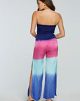 Stretch Silky Basics Smocked Strapless Side Slit Wide Leg Jumpsuit WOMENS - chaserbrand