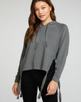 Linen French Terry Long Sleeve Side Tie Batwing Pullover Hoodie WOMENS - chaserbrand