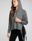 Linen French Terry Long Sleeve Side Tie Batwing Pullover Hoodie WOMENS - chaserbrand