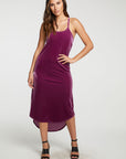 Stretch Velvet V Back Hi Lo Midi Dress WOMENS - chaserbrand