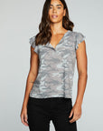 Recycled Vintage Jersey Flutter Sleeve Snap Front Henley WOMENS chaserbrand