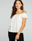 Slub Jersey Shirred Squared Neck Cap Sleeve Top WOMENS chaserbrand