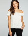 Slub Jersey Shirred Squared Neck Cap Sleeve Top WOMENS chaserbrand