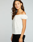 Slub Jersey Shirred Squared Neck Cap Sleeve Top WOMENS chaserbrand