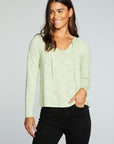 Slub Jersey Shirred Long Sleeve Split Neck Resort Top WOMENS chaserbrand