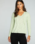 Slub Jersey Shirred Long Sleeve Split Neck Resort Top WOMENS chaserbrand