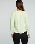 Slub Jersey Shirred Long Sleeve Split Neck Resort Top WOMENS chaserbrand