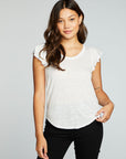 Linen Jersey Scoop Neck Flutter Sleeve Shirttail Tee WOMENS chaserbrand