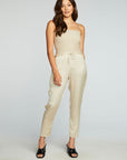 Stretch Silky Basics Smocked Drawstring Waist Jumpsuit WOMENS chaserbrand