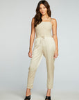 Stretch Silky Basics Smocked Drawstring Waist Jumpsuit WOMENS chaserbrand