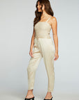 Stretch Silky Basics Smocked Drawstring Waist Jumpsuit WOMENS chaserbrand