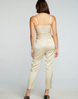 Stretch Silky Basics Smocked Drawstring Waist Jumpsuit WOMENS chaserbrand