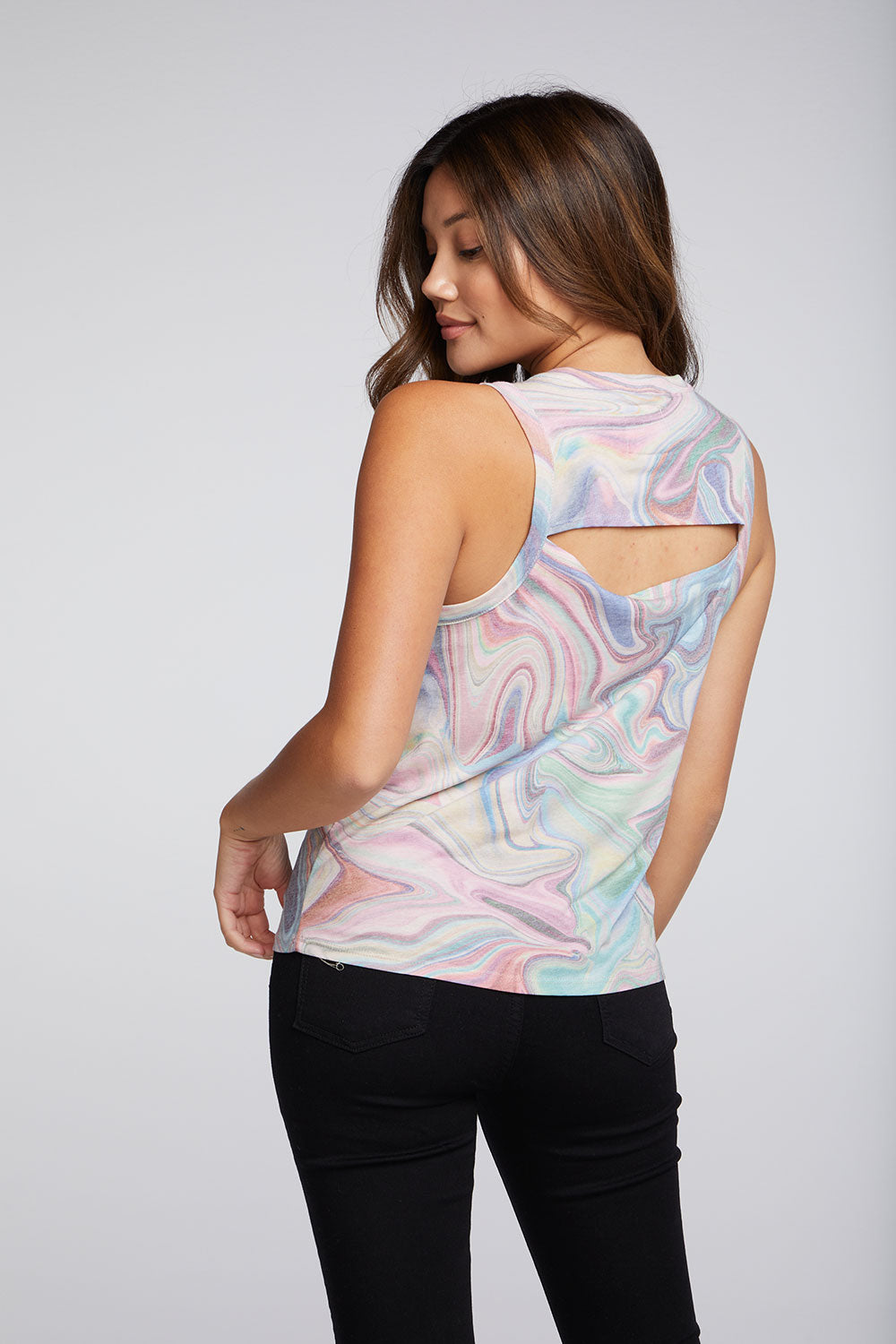Recycled Vintage Jersey Slit Back Hi Lo Muscle Tank WOMENS chaserbrand